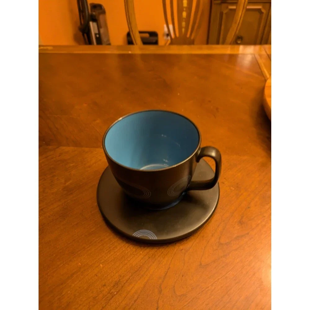IKEA Record Coffee Cup Saucer Black & Blue 7